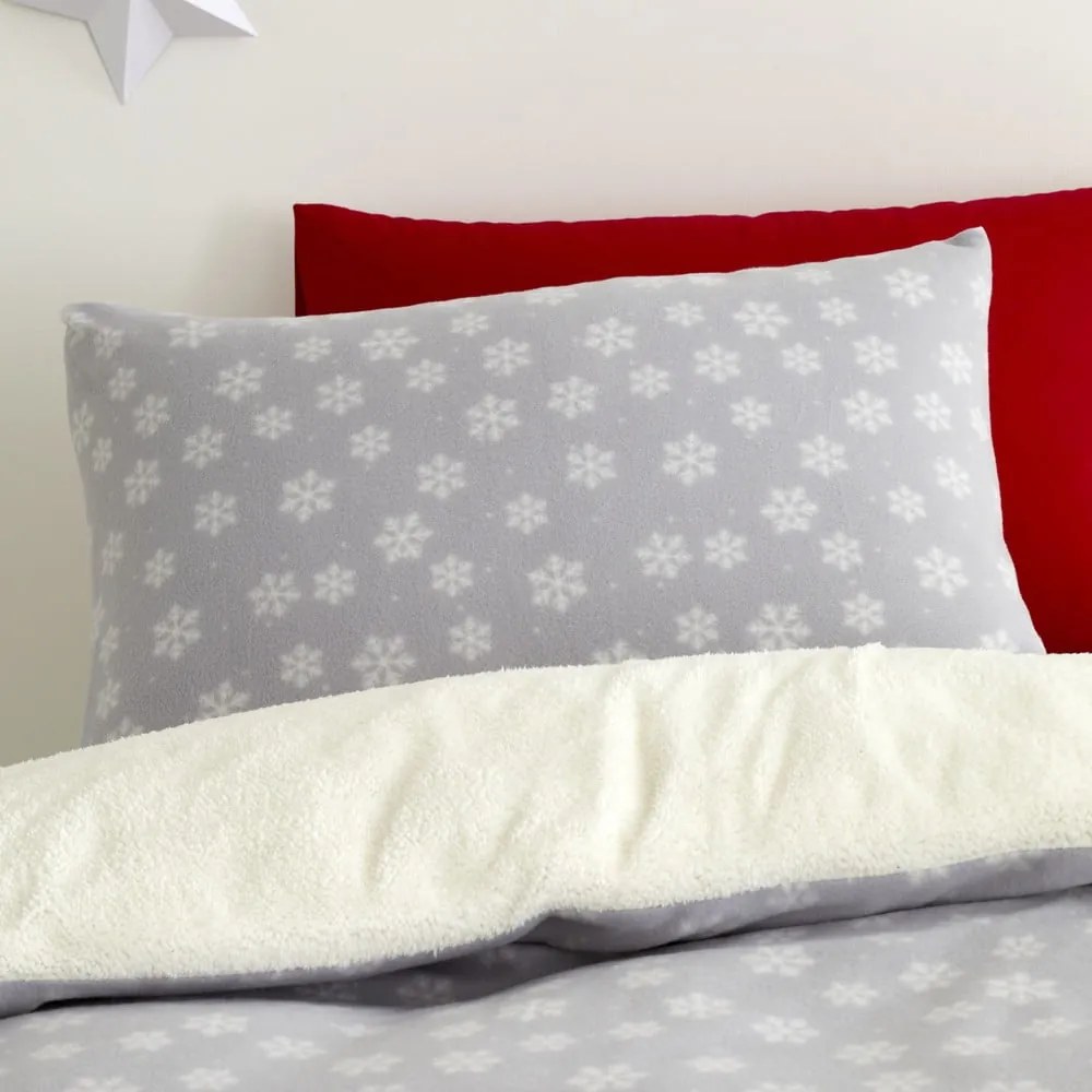 Lenjerie de pat din fleece Catherine Lansfield Cosy Snowman, 135 x 200 cm, gri