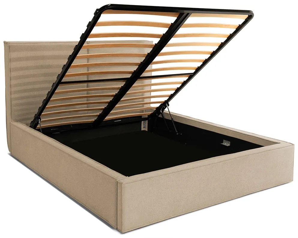 Pat Tapițat Monalisa, cu somieră rabatabilă și ladă depozitare, Bej-Loft / 120x200