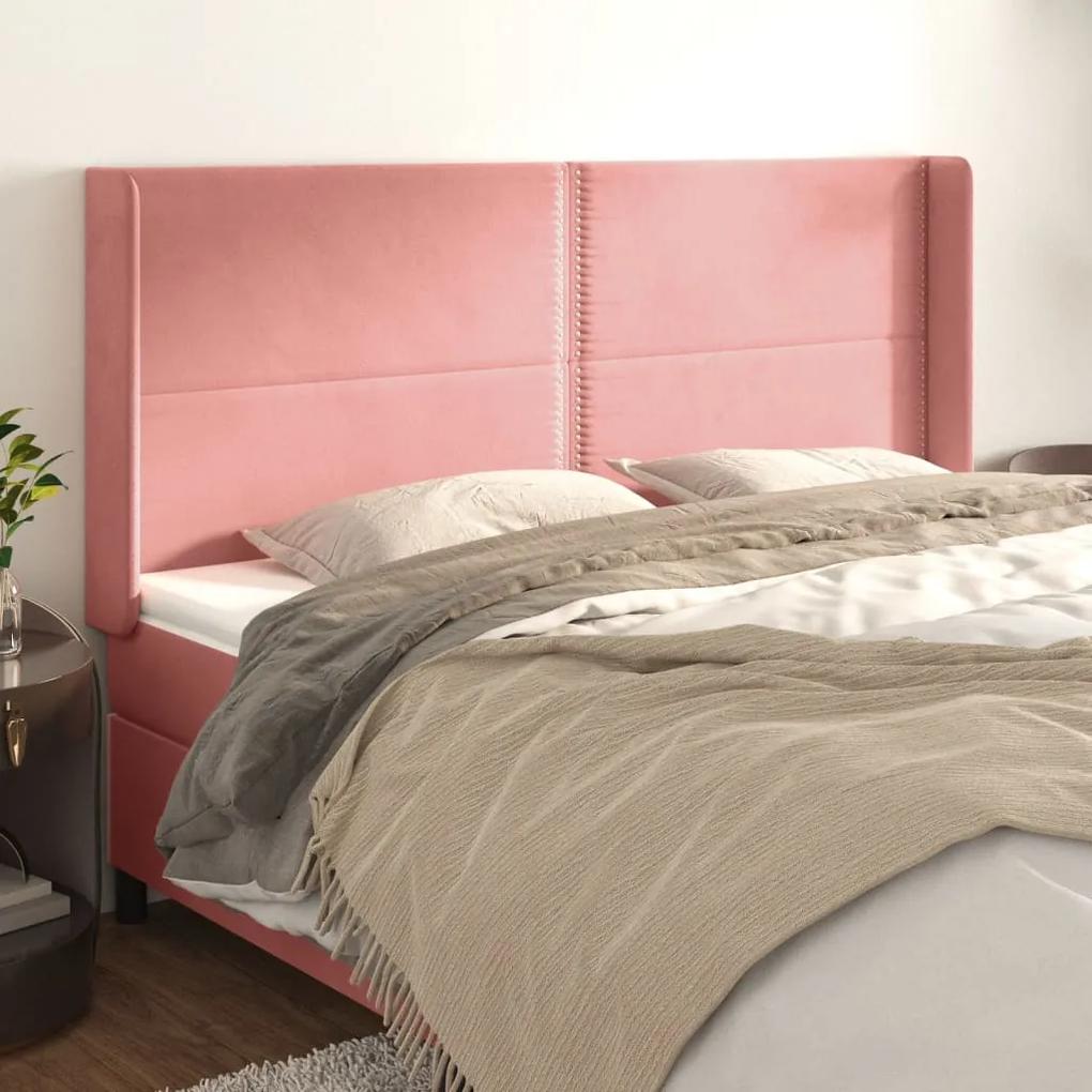 3119499 vidaXL Tăblie de pat cu aripioare, roz, 163x16x118/128 cm, catifea