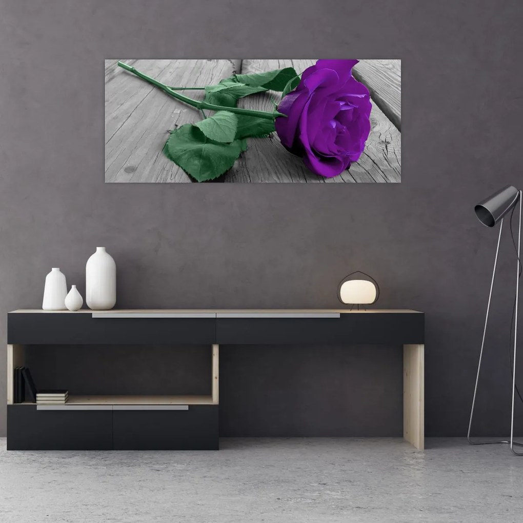 Tablou - Trandafir violet cu tulpina verde (120x50 cm)