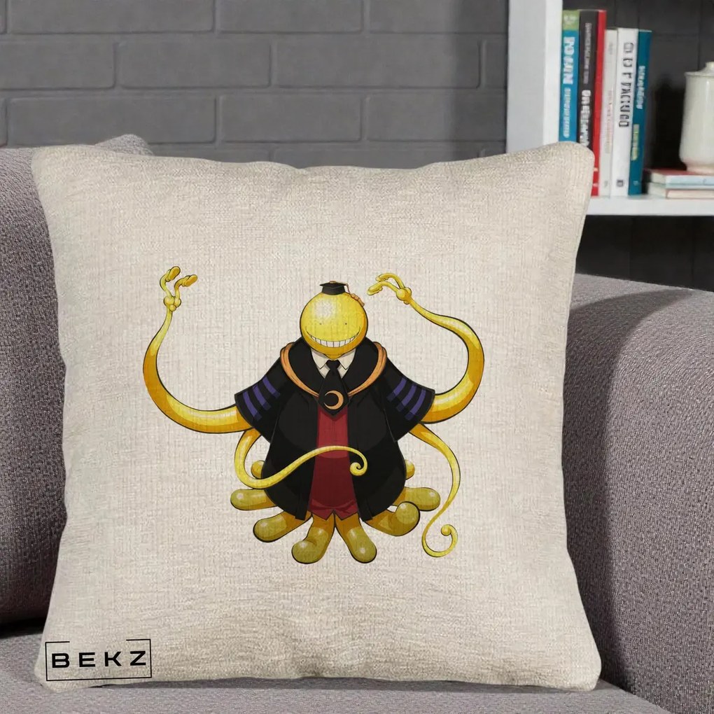 Perna Personalizata Assassination Classroom Koro-sensei, 40x40 cm, Bej Canapea, Husa Detasabila, Perna Inclusa, BEKZ®