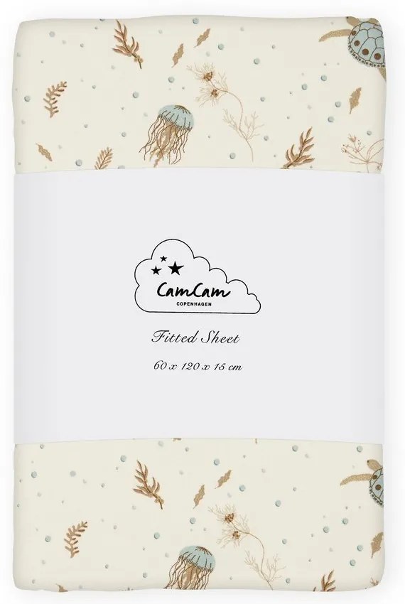 Cearceaf pentru copii, galben deschis din bumbac organic pentru pătuț cu elastic 60x120 cm Sea Garden – Cam Cam Copenhagen