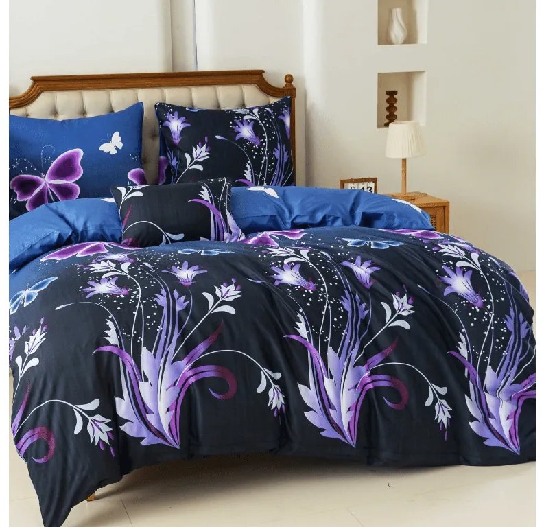 Lenjerie de pat din microfibra VIOLET BUTTERFLY albastru inchis Dimensiune lenjerie de pat: 2 buc 70 x 90 cm | 200 x 220 cm