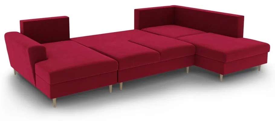 Colțar roșu extensibil, cu spațiu de depozitare cu tapițerie din catifea (cu colț pe partea dreaptă-în formă de "U") Kyoto – Cosmopolitan Design