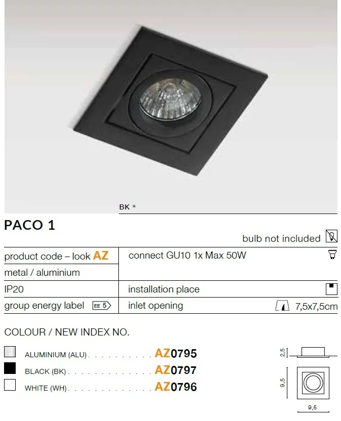 Spot incastrat tavan/plafon PACO 1 aluminiu
