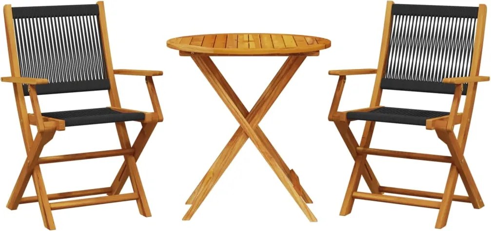 vidaXL Set mobilier bistro, 3 piese, negru, polipropilenă lemn masiv