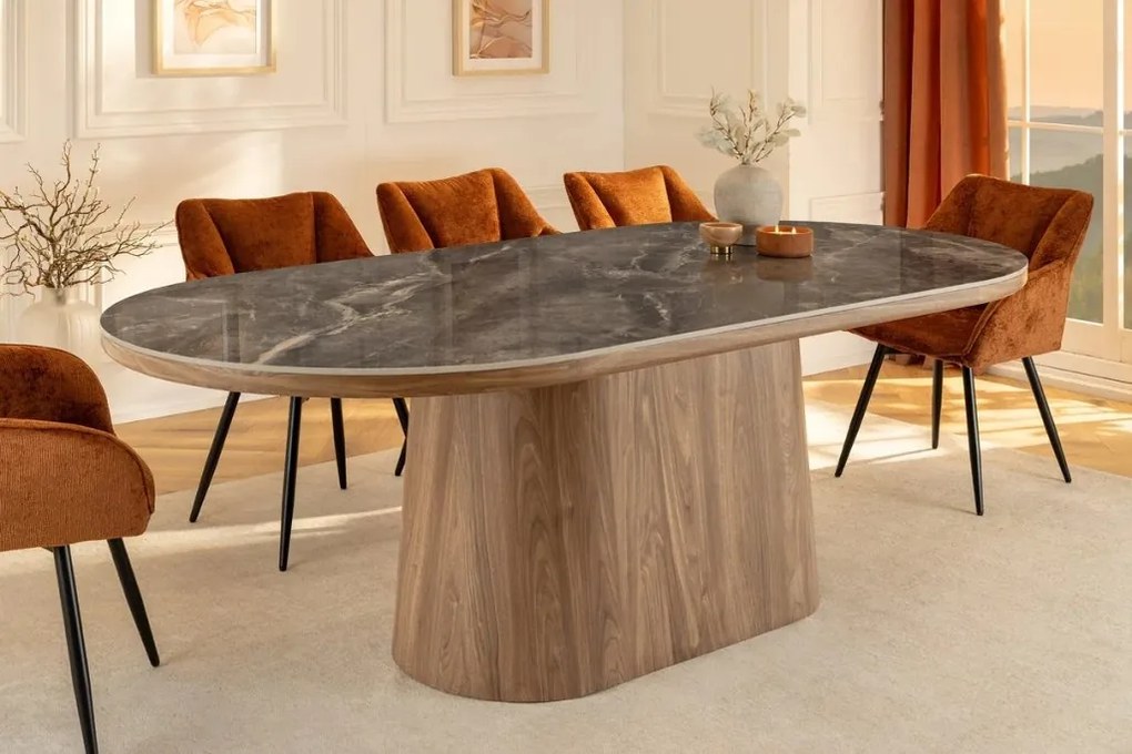 Masa ovala, Ceramica Gri, Furnir Nuc, UNIQUE 200cm A-46380 VC