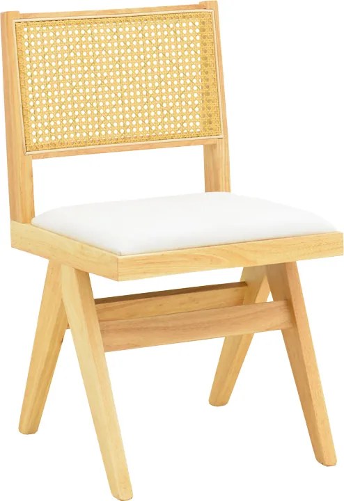 Scaun Bucataire/Dining Wilmor Lemn De Cauciuc, Finisaj Stejar,Spatar Ratan, Sezut Tapiterie Textila Alba