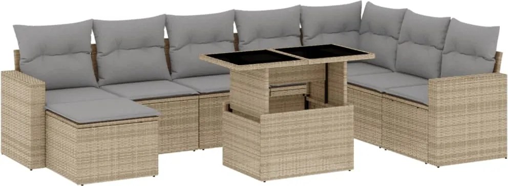 vidaXL Set canapele de grădină, 9 piese, cu perne, bej, poliratan