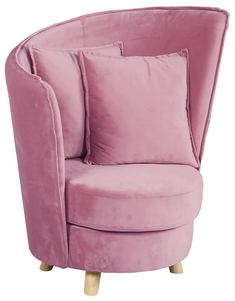 Fotoliu în stil Art Deco, catifea Velvet roz/stejar, ROUND