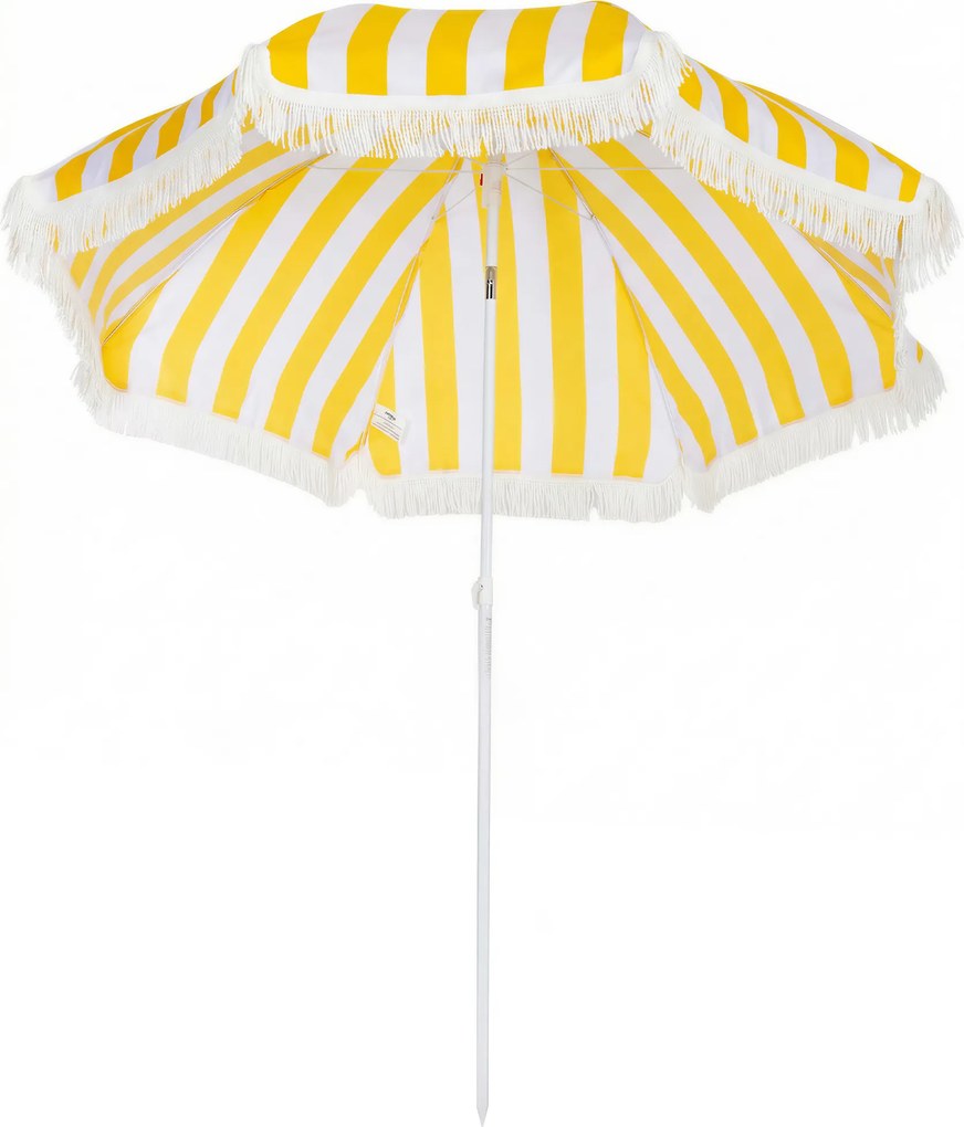 Outsunny Umbrelă de Plajă cu Franjuri Ø180 cm Umbrelă de Terasă Exterioară Înălțime Reglabilă Înclinare 30° Galben și Alb | Aosom Romania