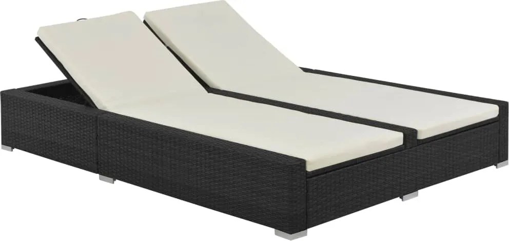vidaXL Șezlong de plajă dublu, negru, poliratan