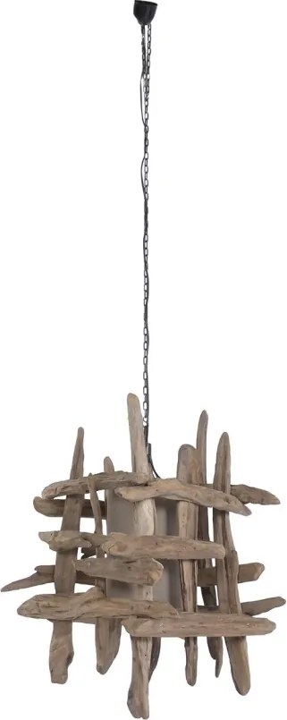 Lustră suspendată din rădăcină de tec reciclat și in, maro, finisaj natural, 79 x 50 cm, „Coucy”