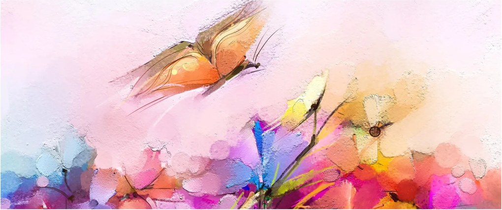 Tablou - Fluture asupra florilor, abstracție (120x50 cm)