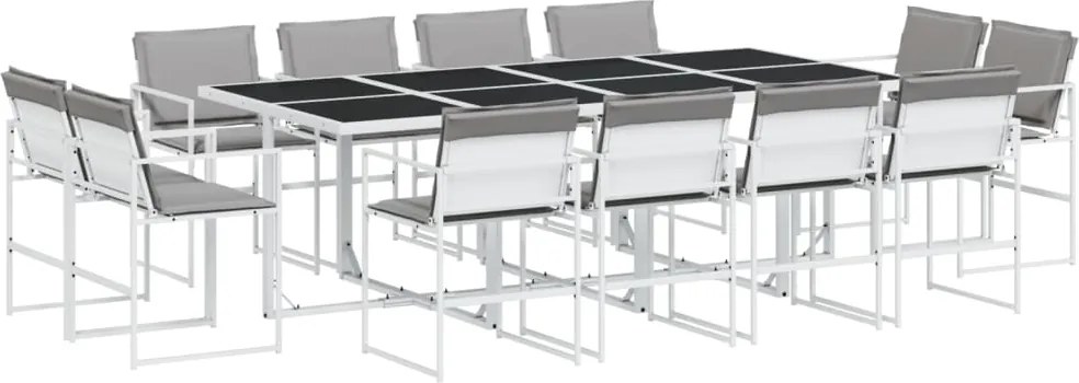 vidaXL Set mobilier de grădină, 13 piese, cu perne, alb, textilenă