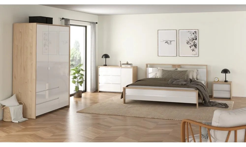 Comodă albă-în culoare naturală cu aspect de lemn de stejar 119x84x48 cm Next – Tvilum