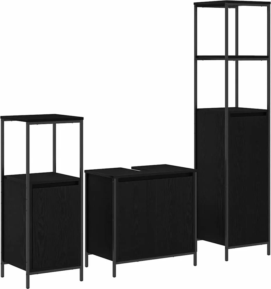vidaXL Set de mobilier pentru baie 3 pcs Stejar Negru Lemn compozit