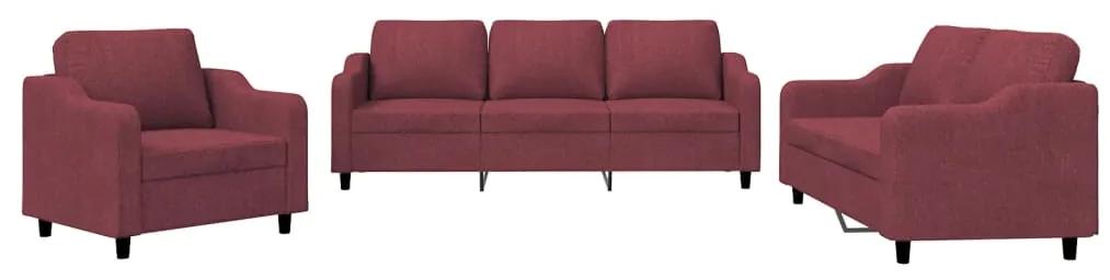3201776 vidaXL Set canapea cu perne, 3 piese, roșu vin, material textil