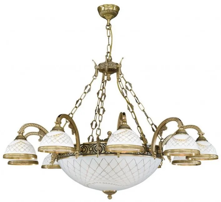 Candelabru cu 10 brate clasic design italian din alama, sticla 7002 RA-L. 7002/10+4