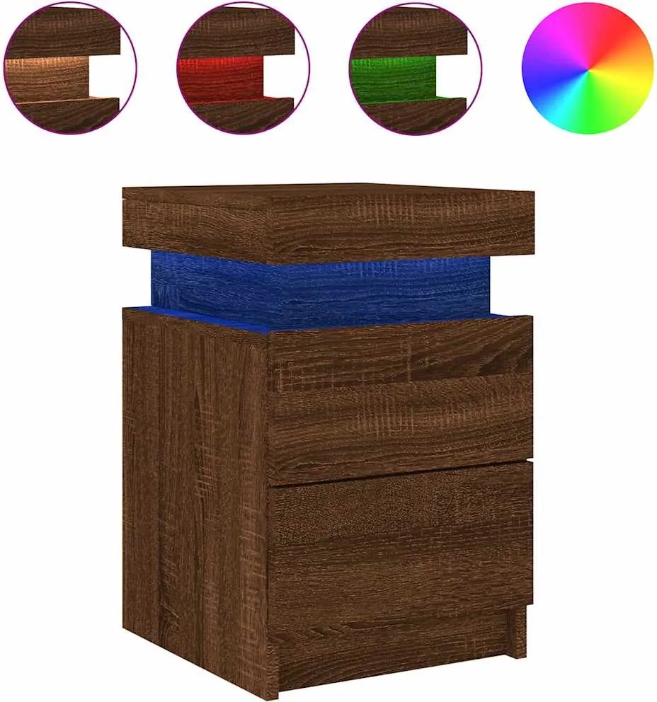 vidaXL Noptieră cu lumini LED, stejar maro, 35x39x55 cm