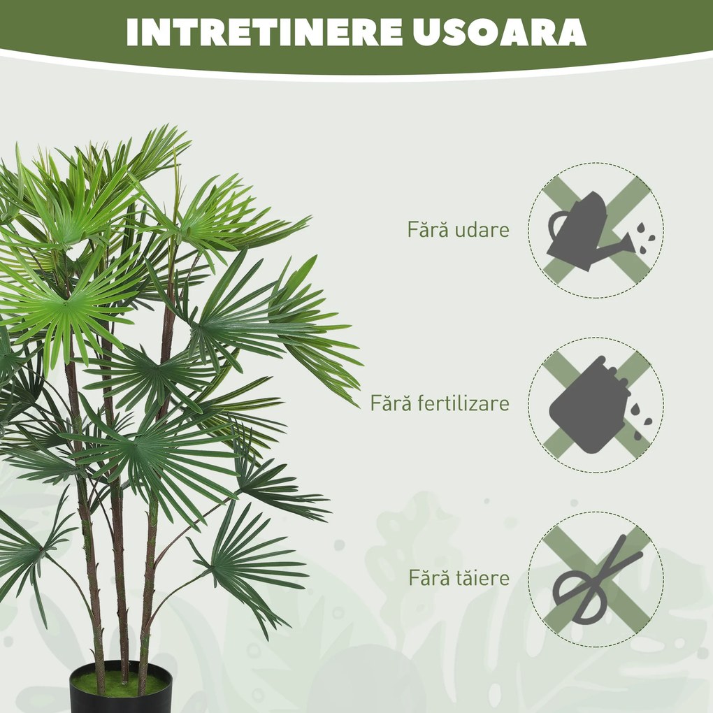 HOMCOM Plantă artificială de 90 cm din plastic verde cu ghiveci de Ø16.5x13.5 cm | Aosom Romania