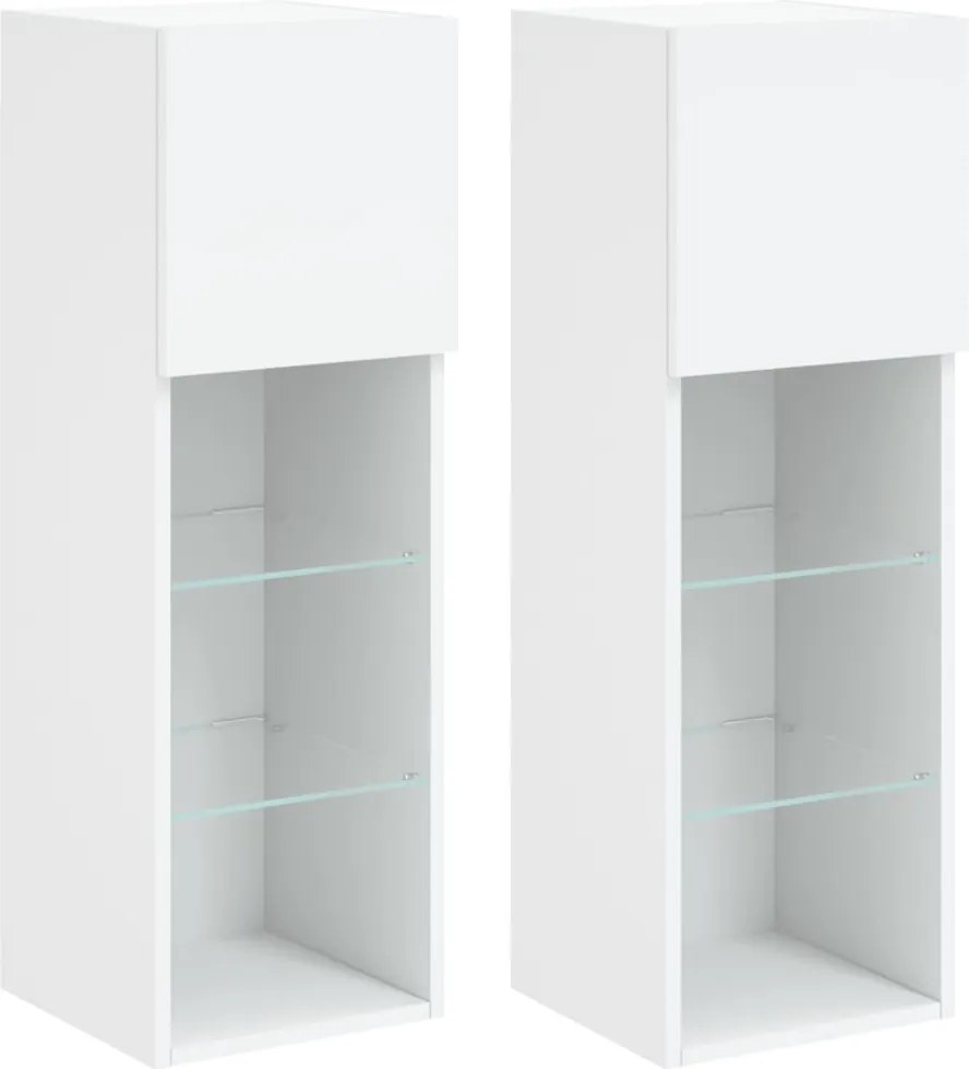 vidaXL Comode TV cu lumini LED, 2 buc., alb, 30,5x30x90 cm