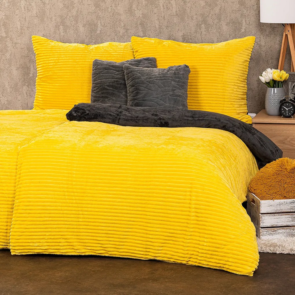 Lenjerie de pat din micro-flanelă 4Home Stripe, galben, 140 x 200 cm, 70 x 90 cm