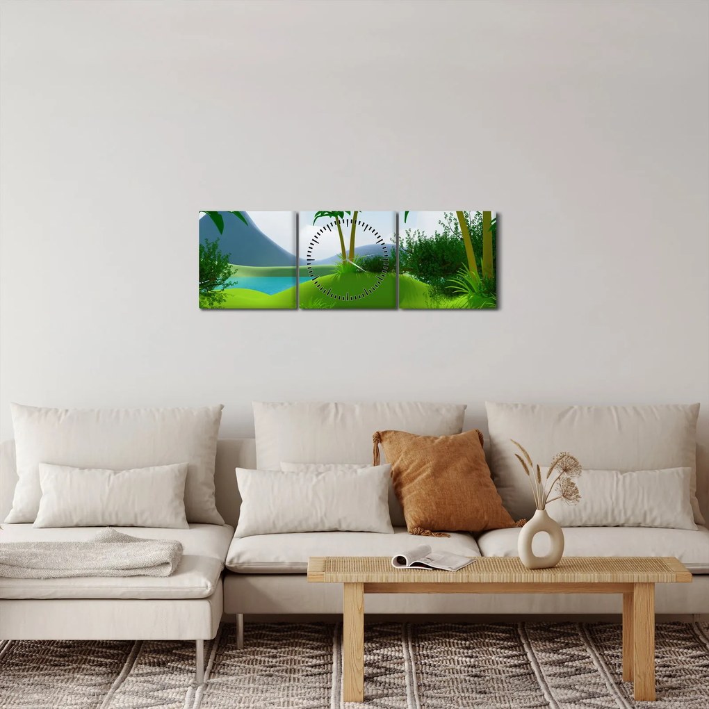 Tablou - Lac în junglă (cu ceas) (90x30 cm)
