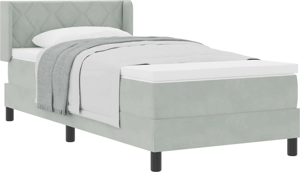 vidaXL Pat cu arcuri cu saltea Gri deschis 200 x 100 cm Catifea