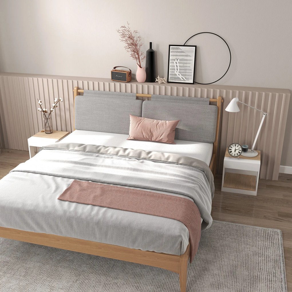 Set de 2 Masute pentru Living cu Design pe Doua Niveluri din PAL, 40x40x45cm, Alb si Stejar HOMCOM | Aosom Romania