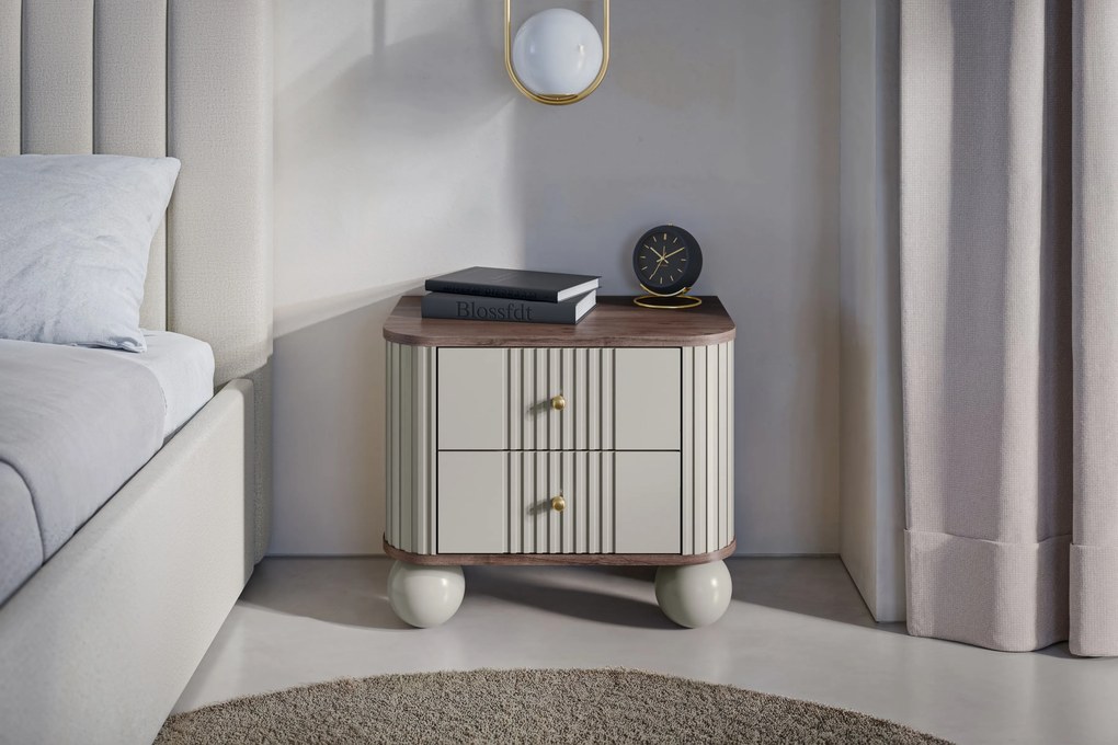 Set noptiere Vesper 56 cm - cașmir / nuc / mânere aurii / picioare sferice