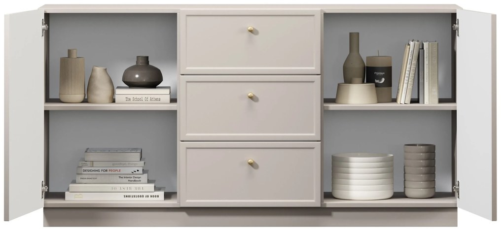 Comodă Lorini 150 cm cu sertare - cașmir / mânere aurii