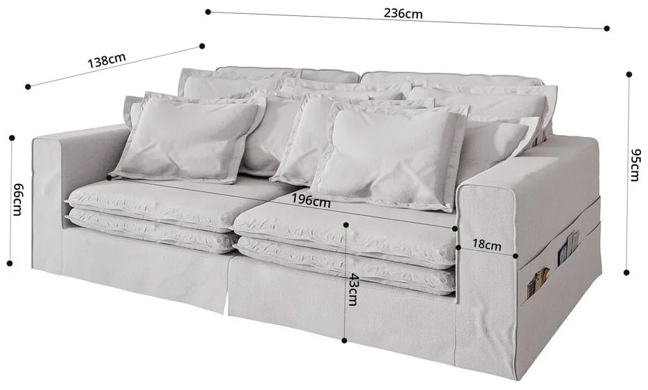 Canapea albă 236 cm Nora – Ropez