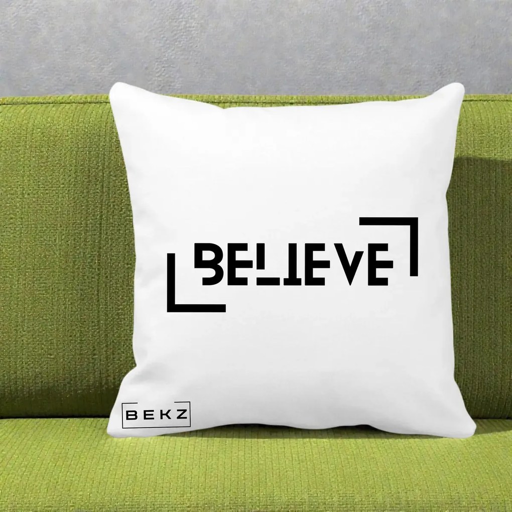 Perna Decorativa Believe Minimalist, 40x40 cm, Alba Mata, Husa Detasabila, Perna Inclusa, BEKZ®
