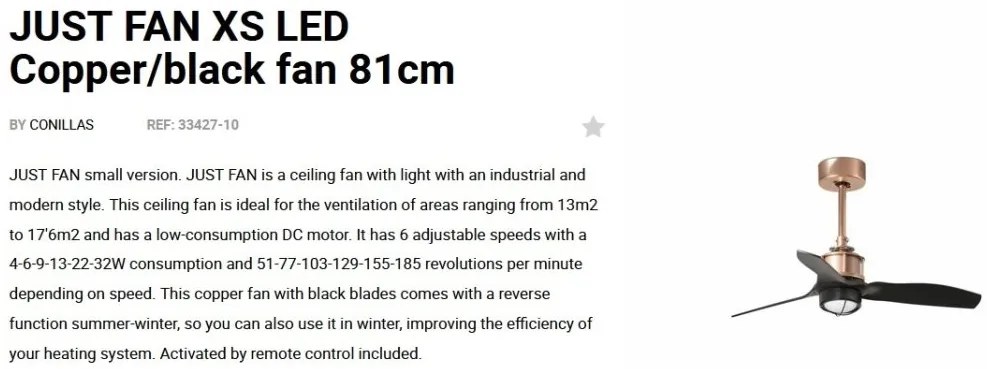 Lustra cu Ventilator si telecomanda JUST FAN XS LED cupru/negru