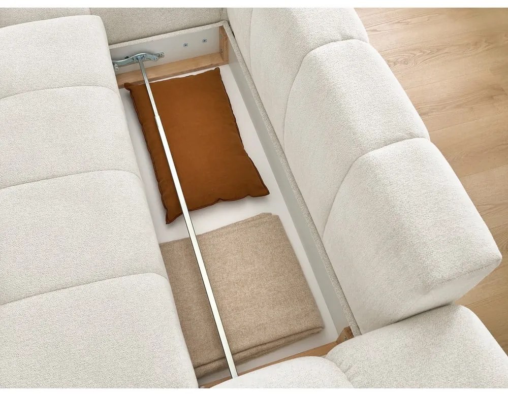 Colțar alb extensibil/cu spațiu de depozitare cu tapițerie din chenille (cu colț pe partea stângă/cu șezlong) Everest – Bobochic Paris