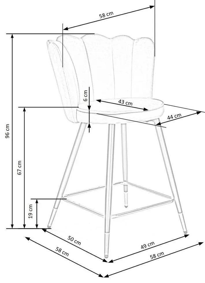 Scaun de bar Knox, gri/negru