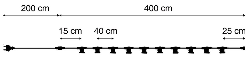 Ghirlandă luminoasă neagră conectabilă cu ștecher 6m 10 lumini IP54 - Lubber