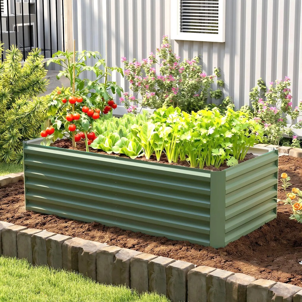 Outsunny Pat de grădină ridicat din oțel galvanizat, cu fund deschis, 180 x 90 x 57,5 cm, verde deschis | Aosom Romania