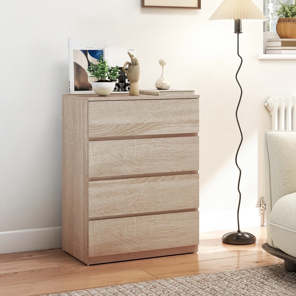 HOMCOM Comodă cu 4 Sertare, Dulap Înalt pentru Dormitor, Comodă cu Sertare cu Ghidaje Metalice și Mânere Scanalate, Alb | Aosom Romania