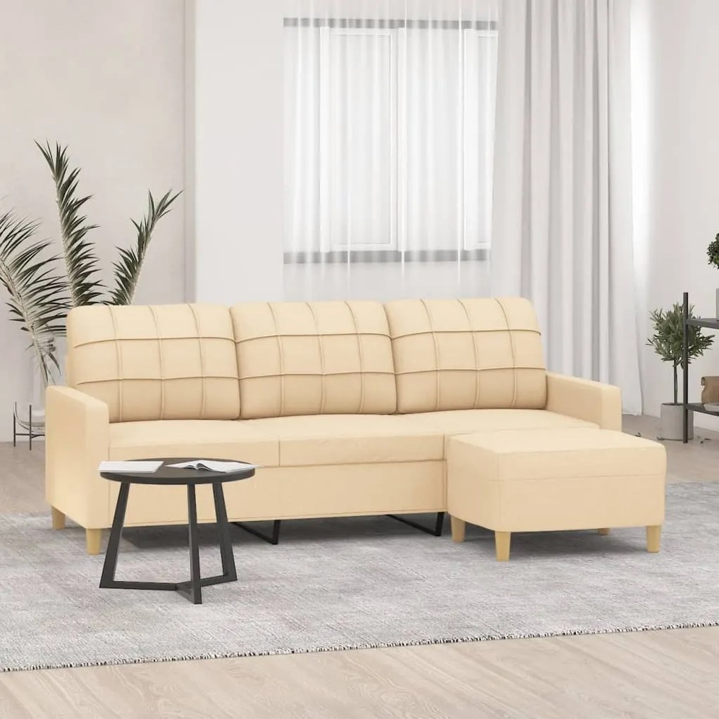 Canapea cu 3 locuri cu taburet, crem, 180 cm, material textil