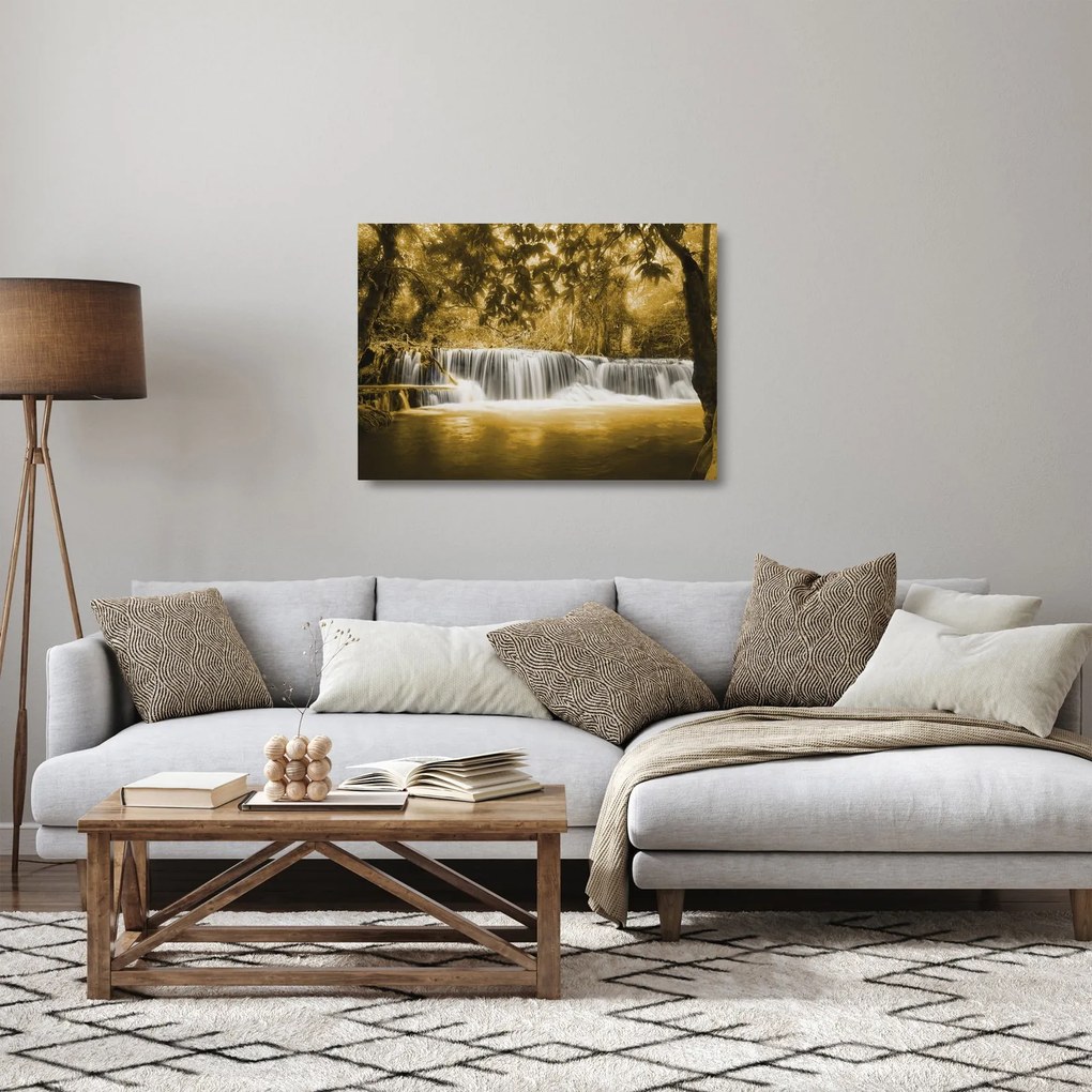 Tablou pe sticlă - Cascadă, de epocă (70x50 cm)