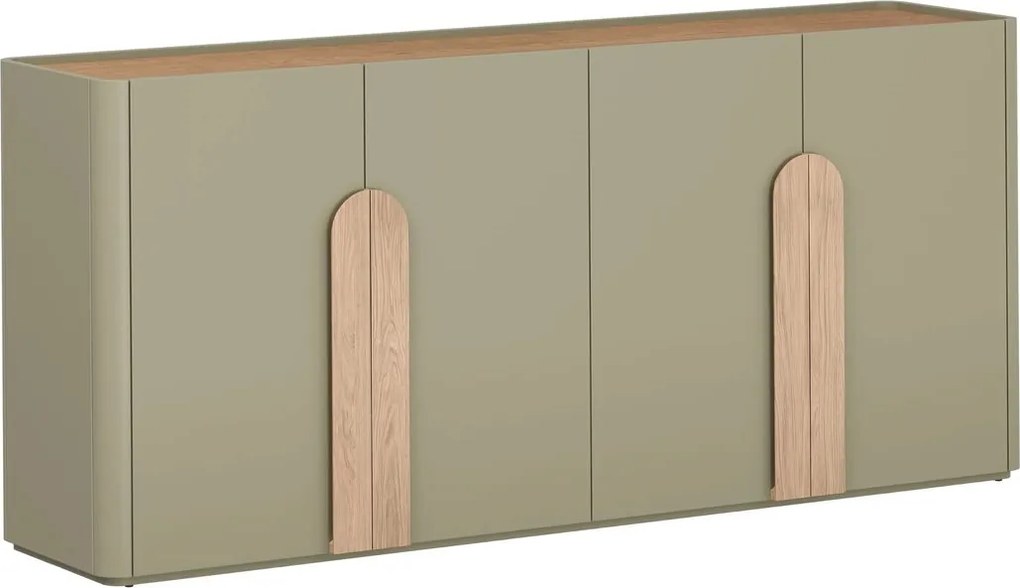 Comodă Amilio 200 cm cu 4 uși - eucalipt / stejar baltic dune / mânere stejar natural