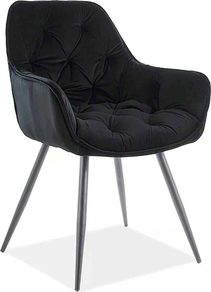 Scaun tapitat modern CHERRY, negru, stofa catifelata/metal, 58x57x87 c