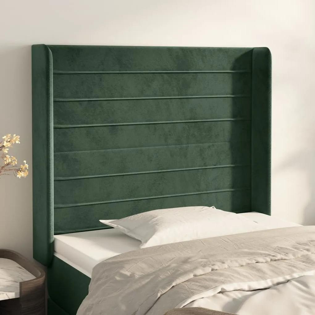3119765 vidaXL Tăblie pat cu aripioare verde închis 103x16x118/128 cm catifea