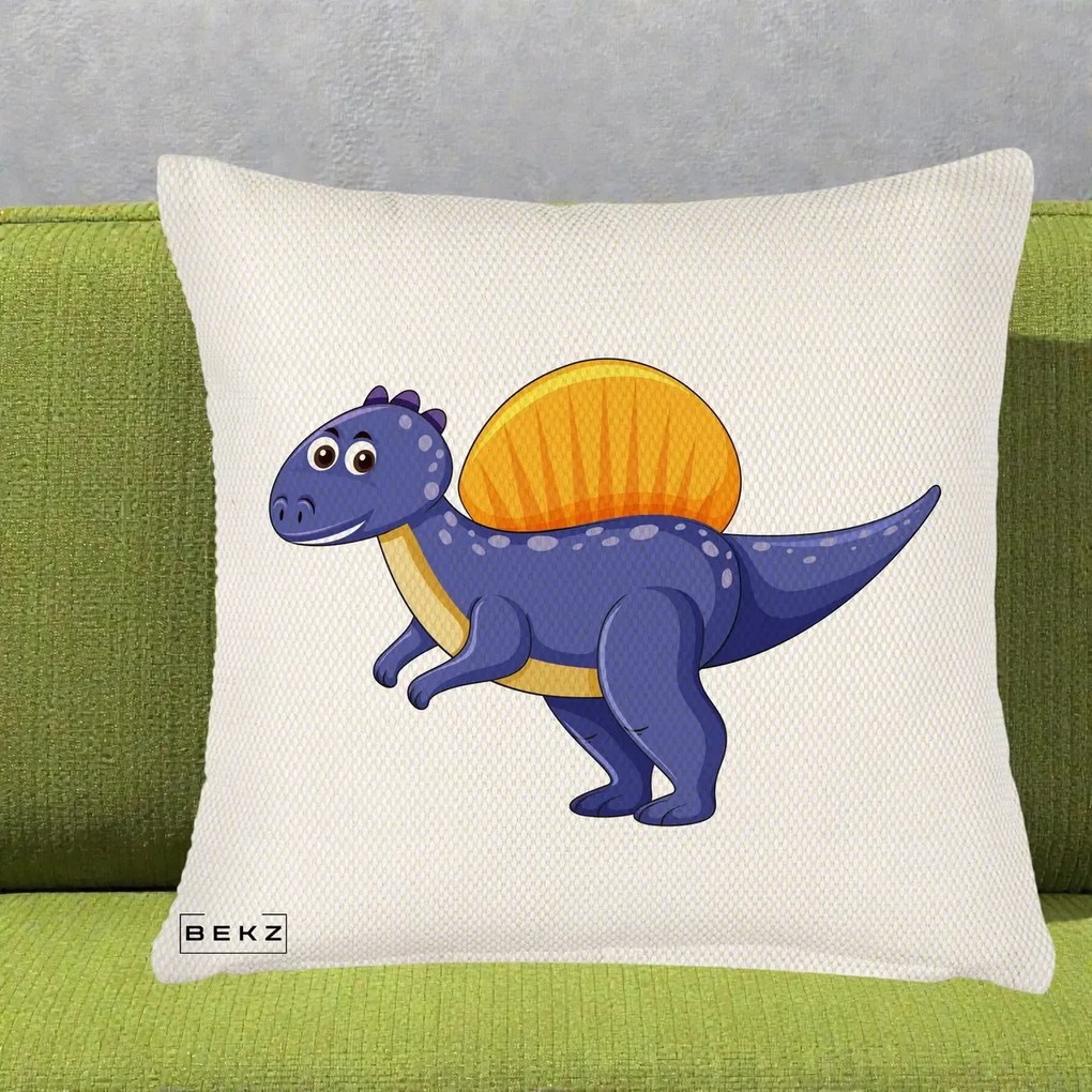 Perna Decorativa Spinozaur Kawaii, 40x40 cm, Crem Reliefat, Husa Detasabila, Perna Inclusa, BEKZ®