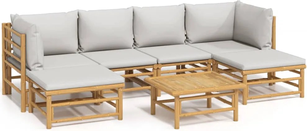 vidaXL Set mobilier de grădină cu perne gri deschis, 7 piese, bambus