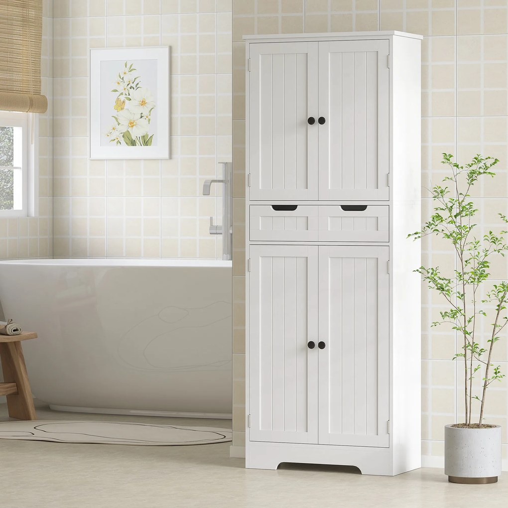 HOMCOM Mobilier de baie cu sertar, dulap cu uși, raft reglabil, 60 x 30 x 160 cm, alb | Aosom Romania