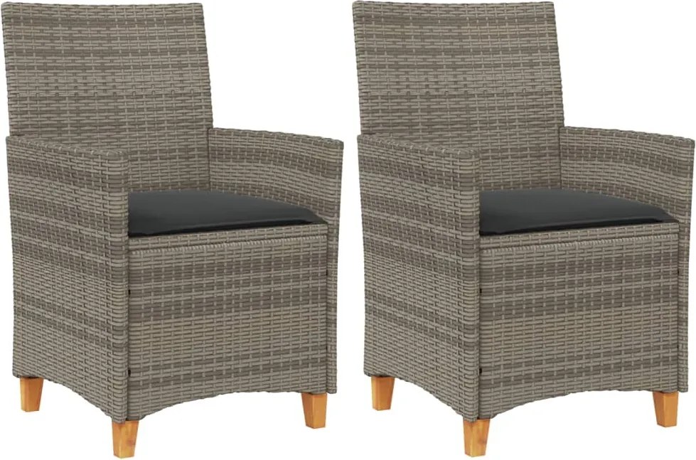vidaXL Scaune de grădină cu perne, 2 buc., gri, poliratan/lemn