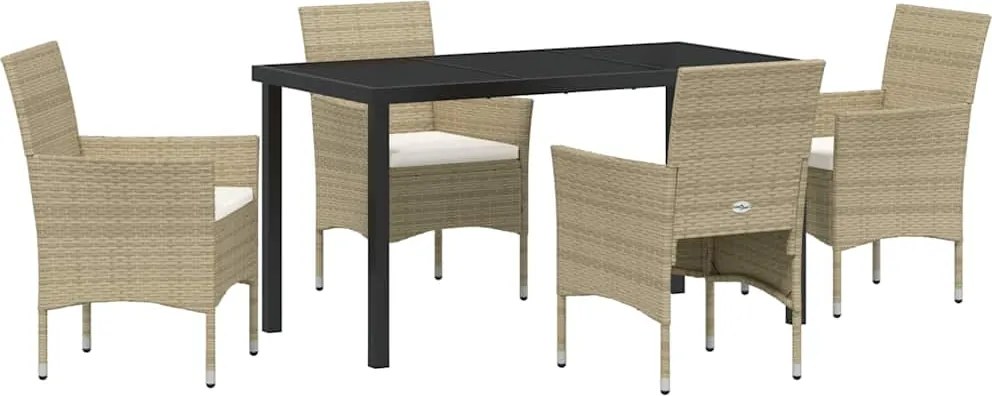 vidaXL Set de masă pentru grădină cu pernă 5 pcs Bej poliratan